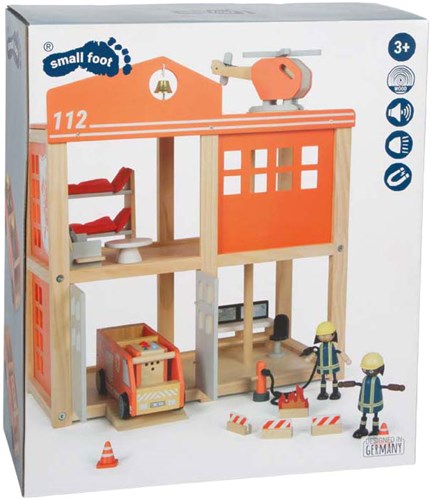 Small Foot caserne de pompiers en bois jouet avec accessoires et lumière