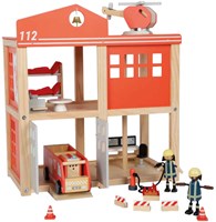 Small Foot caserne de pompiers en bois jouet avec accessoires et lumière-2
