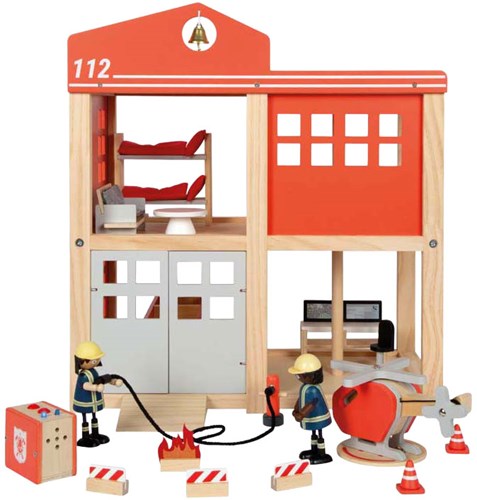 Small Foot caserne de pompiers en bois jouet avec accessoires et lumière-3