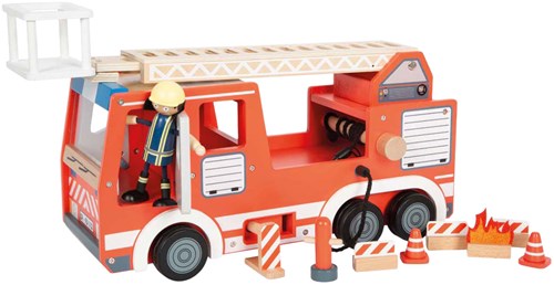 Small Foot camion de pompiers en bois jouet avec accessoires pour enfants-3