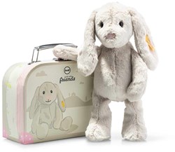 Steiff peluche lapin Hoppie en valise - doudou 26 cm gris clair