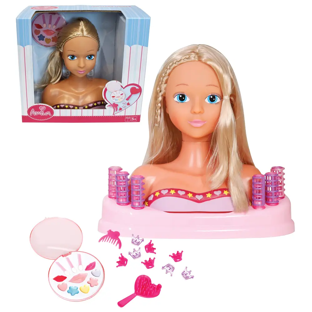 Amia tête à maquiller et coiffer avec accessoires, tête de poupée 27 cm
