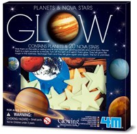 4M Phosphorescent NOVA : PLANETS & SUPERNOVA contient 9 planètes et 20 étoiles, en boîte à fenêtre 16x16cm, incl. autocollants 2 faces