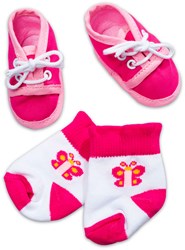 Chaussettes et chaussures set accessoire poupée violet-rose 38-43 cm