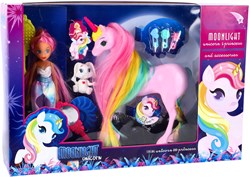 Moonlight coffret poupée jouet avec licorne et accessoires - cheveux colorés