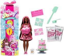 Mattel poupée Barbie Party Unboxed anniversaire animal avec mèches roses