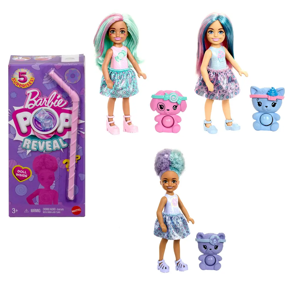 Mattel poupée Barbie Chelsea Pop Reveal surprises friandise parfumée