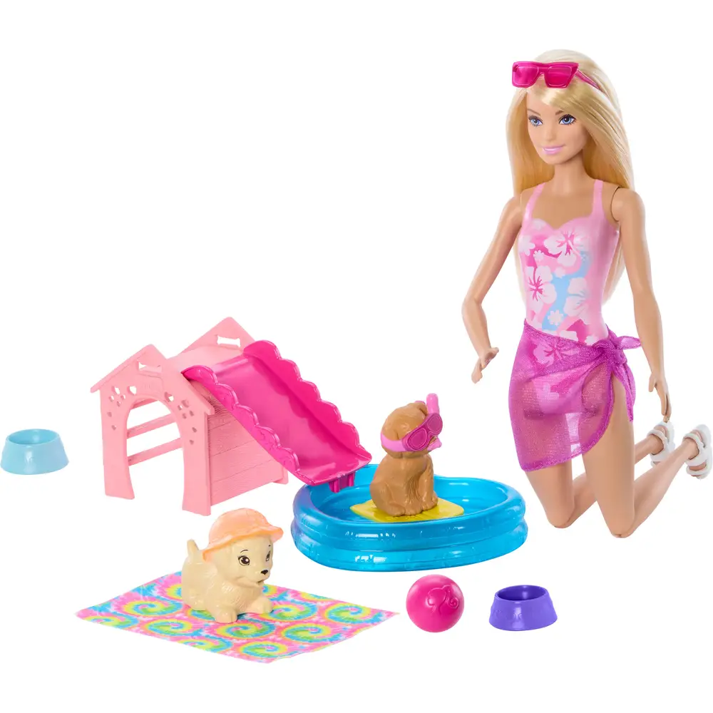 Mattel Barbie fête à la piscine pour chiots - Accessoire maison de poupée Barbie