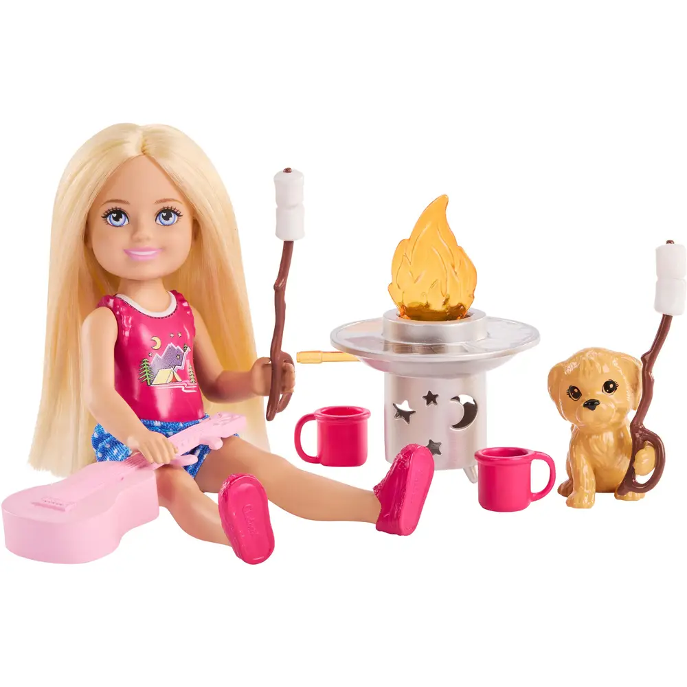 Poupée Barbie Chelsea Aventure en Plein Air avec chien et accessoires de camping