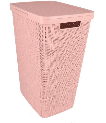Curver boîte à linge jute-look 58L Rose Dawn avec couvercle plastique rose-3