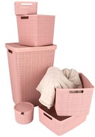 Curver boîte à linge jute-look 58L Rose Dawn avec couvercle plastique rose-2