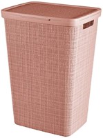 Curver boîte à linge jute-look 58L Rose Dawn avec couvercle plastique rose