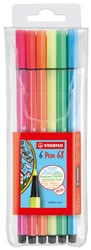 STABILO Pen 68 - Viltstift - Set met 6 Fluoriserende Stuks