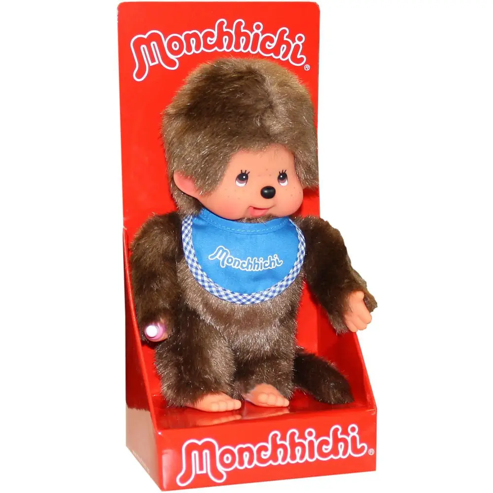 Monchhichi poupée en peluche garçon - bavoir bleu - 20 cm - jouet classique
