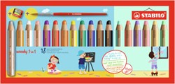 Stabilo woody 3 in 1 crayon de couleur étui 18 couleurs avec taille-crayon pinceau