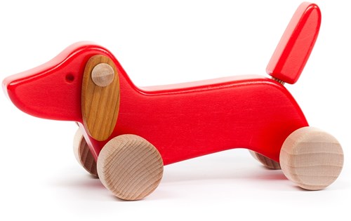 Bajo chiot teckel en bois - jouet chien en bois rouge