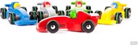 Bajo voiture de course Formule 1 en bois rouge jouet durable-2
