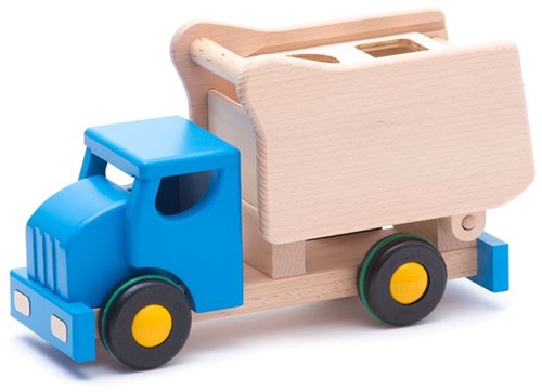 Bajo camion-benne trieur de formes - Jouet en bois bleu pour enfants