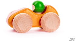 Bajo voiture de course en bois - voiture jouet orange