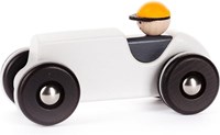 Bajo voiture de course rétro en bois - jouet blanc durable