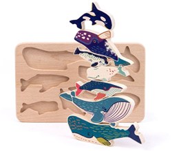 Bajo puzzle de formes en bois - jouet éducatif baleine pour enfants