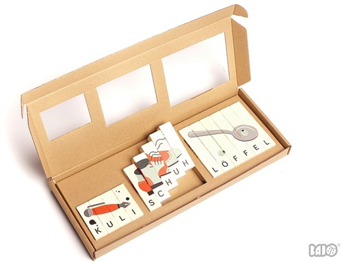 Bajo puzzle de construction en bois mots allemands - jouet éducatif 15 pièces