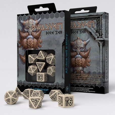 Q-Workshop Dwarven - Jeu de dés beiges et noirs (7)