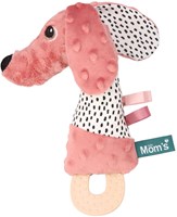 Mom's Care jouet de dentition bébé Jami chien rose avec hochet et étiquettes