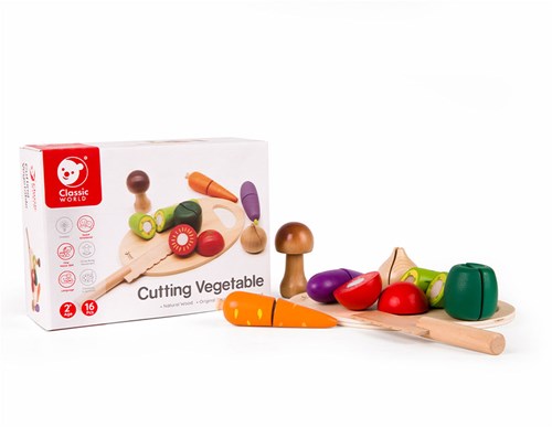 Classic World ensemble de légumes à découper en bois avec planche et couteau 16 pièces-2