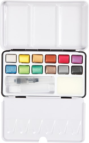 Creativ Company set aquarelle métallique - 12 couleurs avec pinceau-2