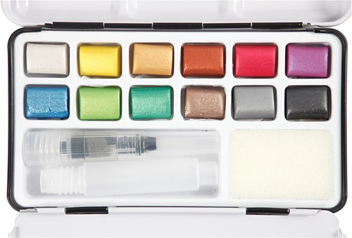 Creativ Company set aquarelle métallique - 12 couleurs avec pinceau-3