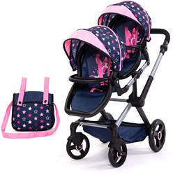 Bayer Chic 2000 poussette double poupées Twin Xeo bleu rose réglable