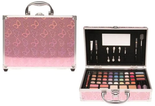 Casuelle mallette maquillage rose finition papillon - set maquillage enfant