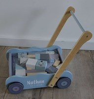 Jipy chariot à blocs en bois - trotteur avec blocs bleu pour tout-petits-2