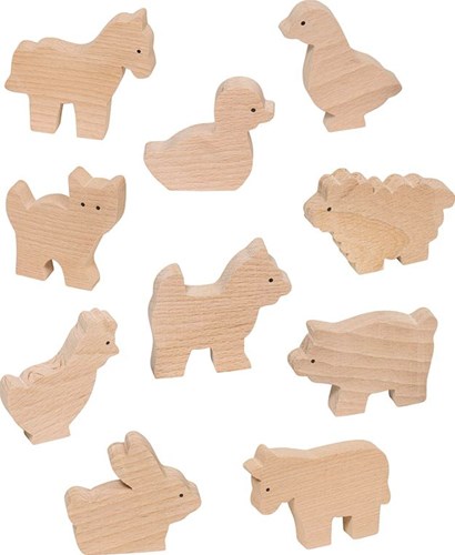 Goki ensemble d’animaux de la ferme en bois - 10 pièces - jouet éducatif-3