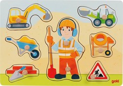 Goki puzzle en bois ouvrier du bâtiment - puzzle à boutons pour enfants 8 pièces