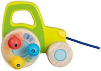 Goki tracteur à tirer en bois - jouet de ferme coloré pour enfants-3