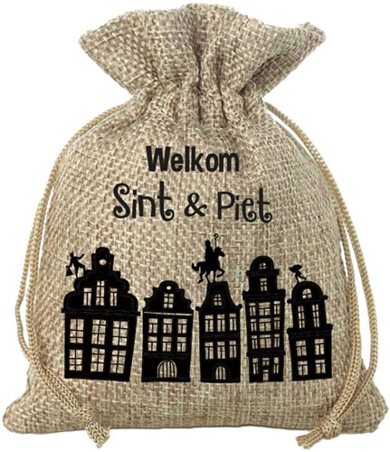 Folat sac cadeau en jute Saint-Nicolas - Bienvenue Sint & Piet 18x25cm