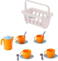 Set vaisselle de jeu en panier orange - 15 pièces vaisselle enfant plastique