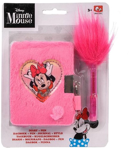 Carnet Minnie Mouse peluche rose avec cadenas et stylo pour enfants