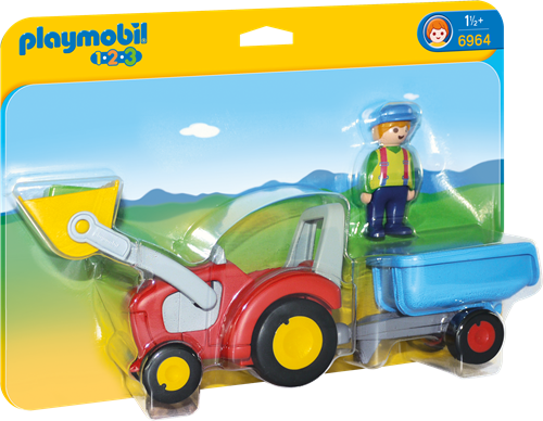 Playmobil 1.2.3 Fermier avec tracteur et remorque