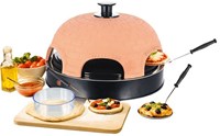 Emerio four à pizza 6 personnes dôme en terre cuite mini pizza fête-3