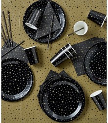 Party table set vaisselle jetable noir or 41 pièces décoration fête