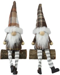Décoration figurine gnome Decoris sur tronc d'arbre 14cm marron
