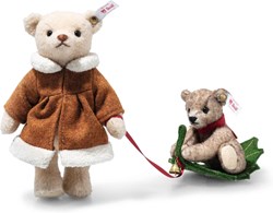 Steiff ensemble d’ours en peluche - Maman avec enfant, laine de luxe, édition Noël