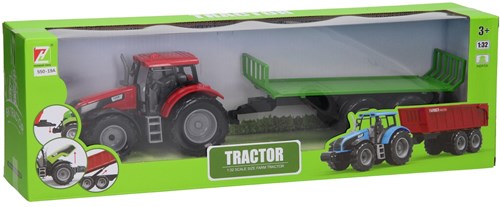 Tracteur jouet avec remorque plate - véhicule de ferme en plastique 1:32-2