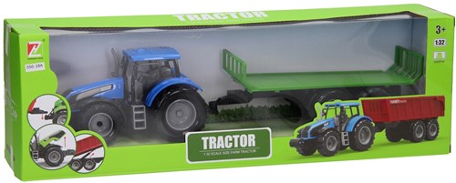 Tracteur jouet avec remorque plate - véhicule de ferme en plastique 1:32-3