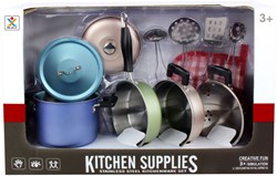 Pannenset jouet set de cuisine RVS avec accessoires 11 pièces multicolore