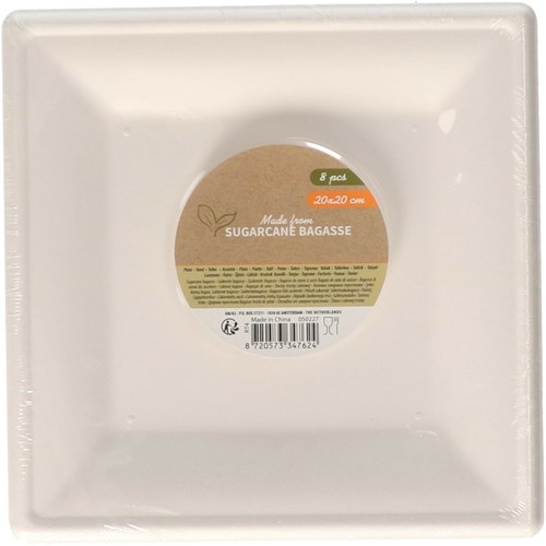 Assiettes jetables carrées canne à sucre 20cm blanc - lot de 8 assiettes écologiques-3