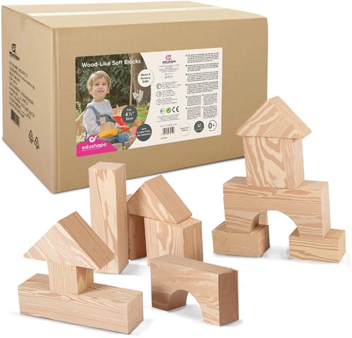 Edushape Blocs en mousse imitation bois 75 mm - 32 pièces